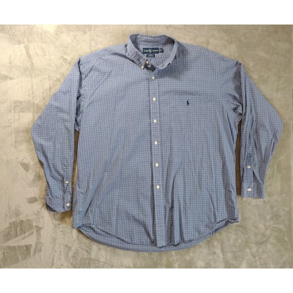 Ralph Lauren Blake Button Shirt Mens XL Blue Plaid Long Sleeve Preppy Office